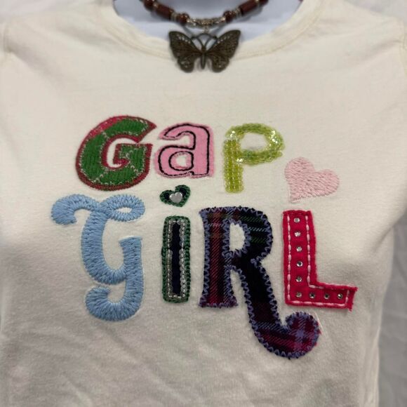 Y2K GAP Kids XL Graphic Tee Embroidered Pink Layered Baby Tee - Picture 3 of 8